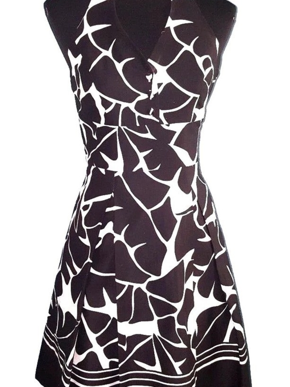 White House Black Market Black and White Abstract Print Fit-and-Flare Midi Dress